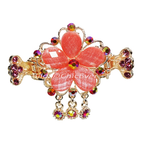 Haargreifer Blume Haarspange Haarkneifer Haarklammer Metall & Strass rot rosa gold 4989a - zum Schließen ins Bild klicken